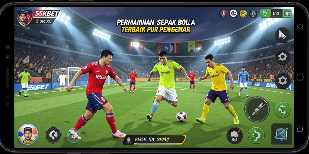 Tampilan gameplay 55KBET dengan pertandingan sepak bola yang menegangkan.