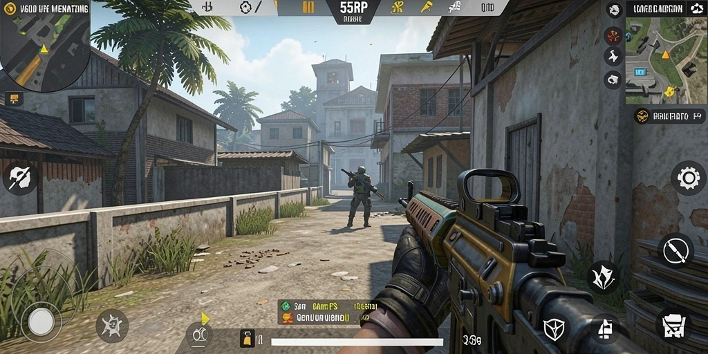 Tangkapan layar menunjukkan aksi intens dalam permainan FPS.