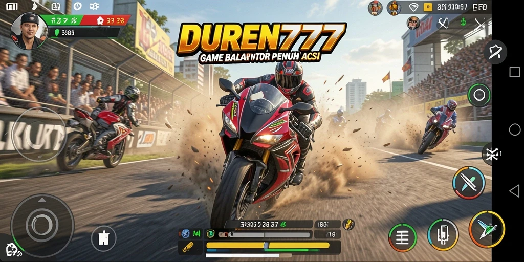 Tampilan gameplay seru DUREN777 dengan balapan motor yang mendebarkan.