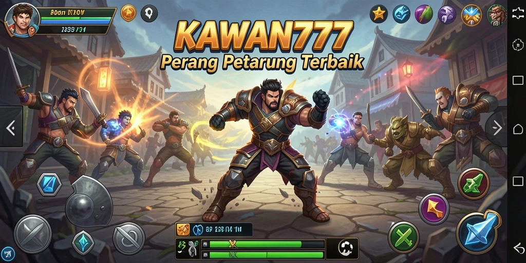 Screenshot gameplay KAWAN777 menampilkan aksi pertarungan seru dengan karakter beragam.