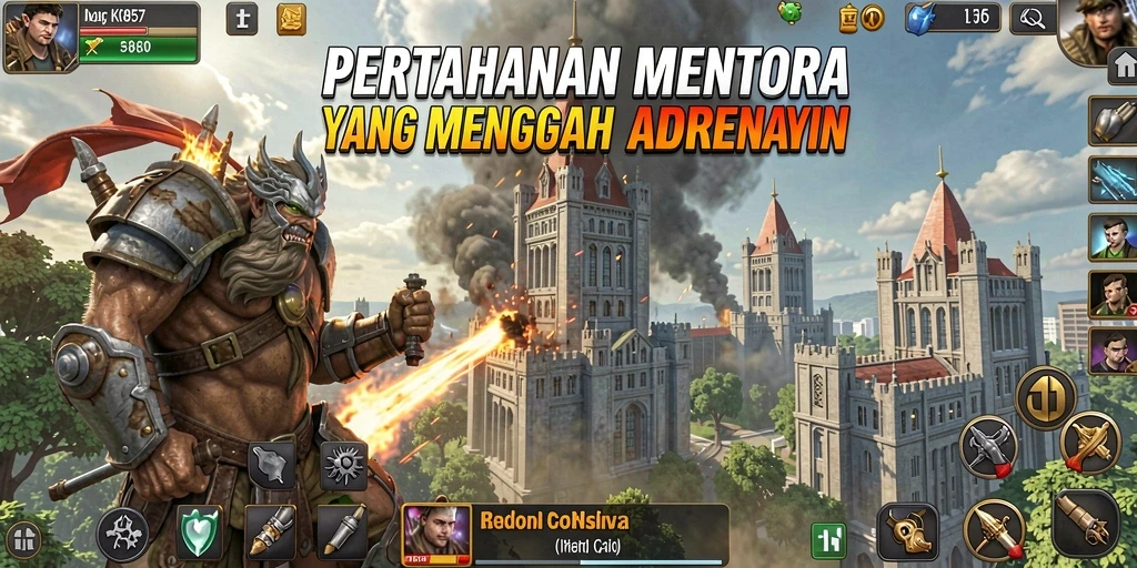 Tangkapan layar utama KO857 menampilkan aksi seru dalam gameplay Tower Defense.