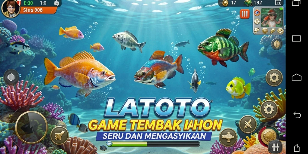 Tampilan gameplay LATOTO dengan aksi menembak ikan yang seru.