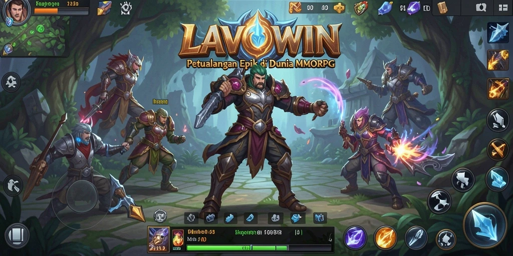 Tangkapan layar gameplay LAVOWIN yang menunjukkan aksi epik dalam pertempuran MMORPG.