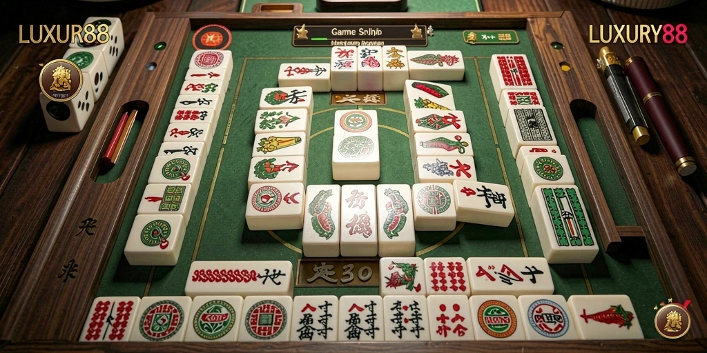 Screenshot gameplay LUXURY88 menampilkan aksi Mahjong yang seru.