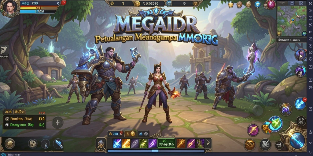 Screenshot gameplay MEGAIDR menunjukkan pertempuran epik dalam dunia fantastis.