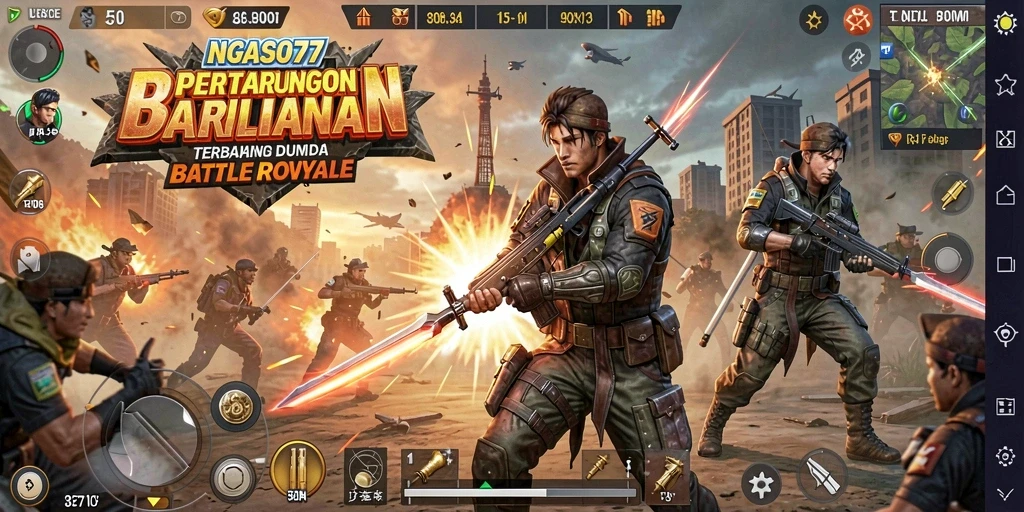 Screenshot gameplay NGASO77 menampilkan aksi seru dalam pertempuran Battle Royale.