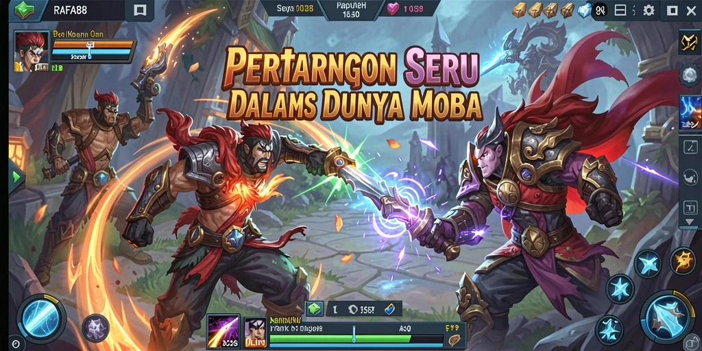 Screenshot RAFA88 menampilkan aksi intens dalam pertarungan MOBA.