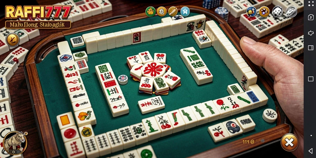 Gameplay seru RAFFI777 dengan desain Mahjong menarik.