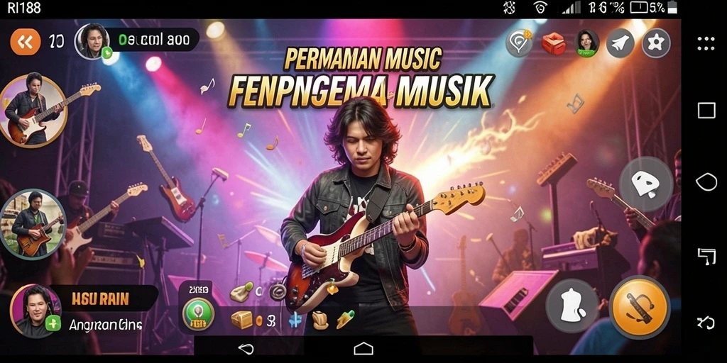 Screenshot menampilkan gameplay RI188 dengan berbagai tantangan musik.