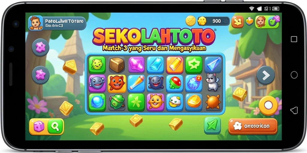 Tangkapan layar utama permainan Match-3 SEKOLAHTOTO menunjukkan keseruan gameplay.