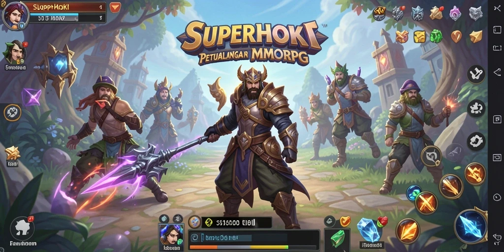 Tampilan gameplay epik dalam dunia SUPERHOKI yang luas.