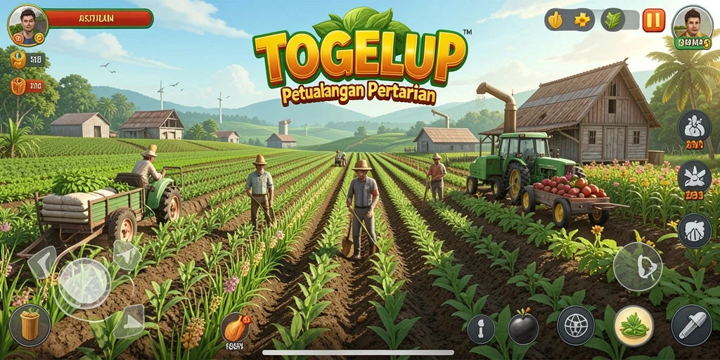 Screenshot gameplay TOGELUP menampilkan aktivitas bertani yang seru.