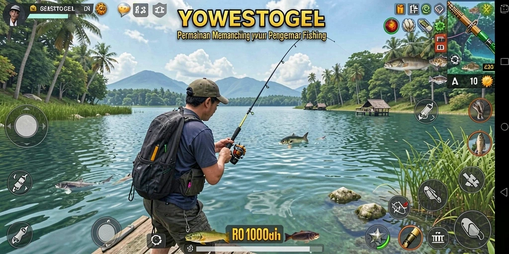 Tampilan gameplay YOWESTOGEL dengan aksi memancing yang seru.